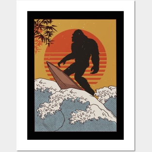 Japanese Vintage Kanagawa Art - Surfing Bigfoot Hanging Ten Posters and Art